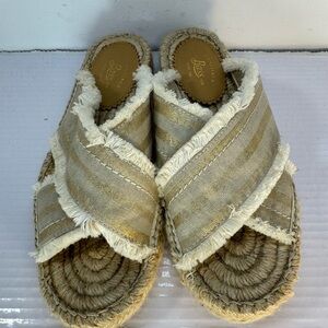 G.H Bass Beige and Gold Striped Women's Espadrille Sandals Size 7m